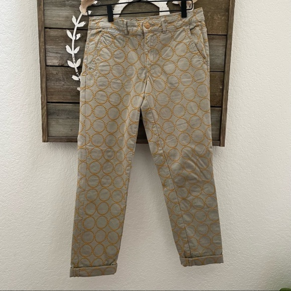 Anthropologie Chino‎ embroidered relaxed khaki pants size 28